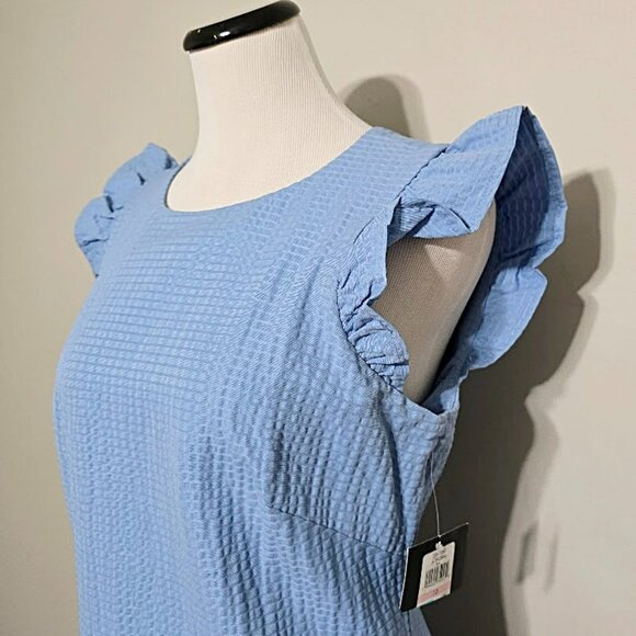 Nwt JH Blue Dress 10 Womens Ruffle Sleeve Feminine Casual Classic Preppy Shift - Picture 6 of 14